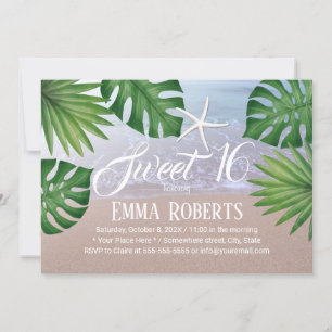 Tropical Summer Beach Starfish Sweet 16 Birthday Invitation