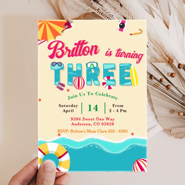 Tropical Summer Beach Third Birthday Invitation (Creator Uploaded)