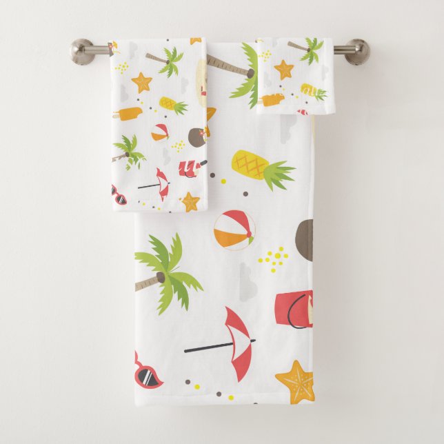 Tropical Summer Beach Vacation Pattern Design Bath Towel Set (Insitu)