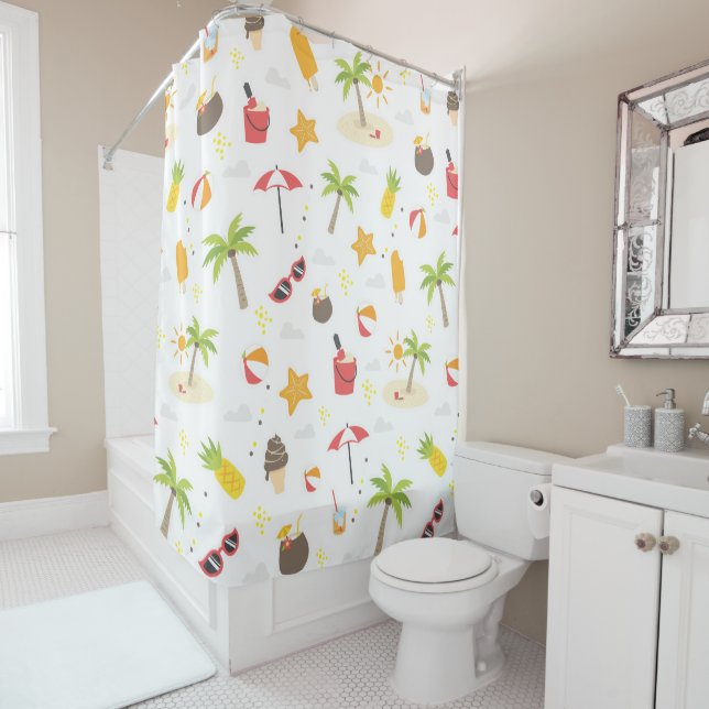 Tropical Summer Beach Vacation Pattern Design Shower Curtain (In Situ)