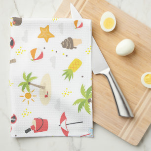 Tropical Summer Beach Vacation Pattern Design Tea Towel