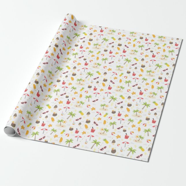 Tropical Summer Beach Vacation Pattern Design Wrapping Paper (Unrolled)