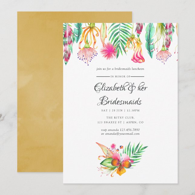 Tropical Summer Beach Wedding Bridesmaids Luncheon Invitation (Front/Back)