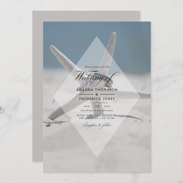 Tropical Summer Beach Wedding Photo Invitation (Front/Back)