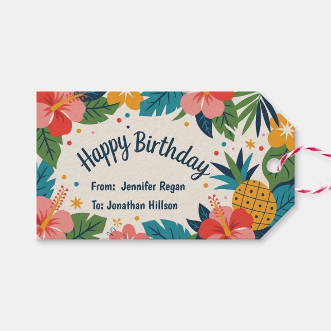 Tropical Summer Birthday Gift Tags (Front (Horizontal))