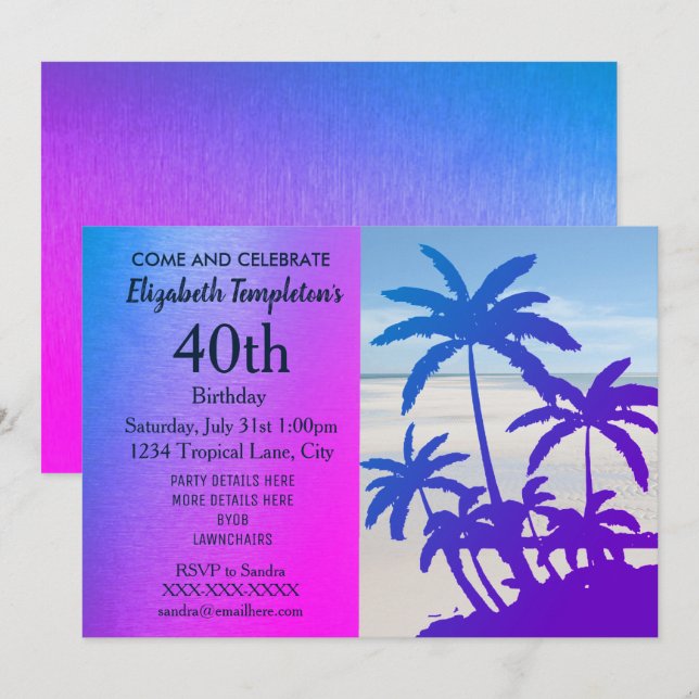 Tropical Summer Birthday Invitations (Front/Back)