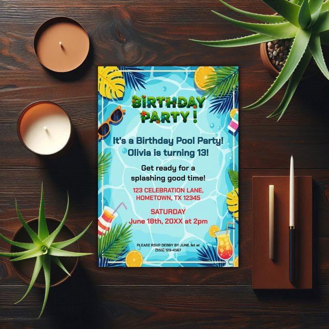 Tropical Summer Birthday Pool Party Invitation (Creator Uploaded)
