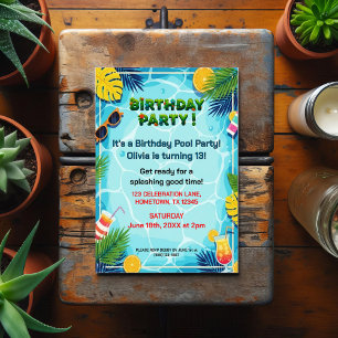 Tropical Summer Birthday Pool Party Postcard