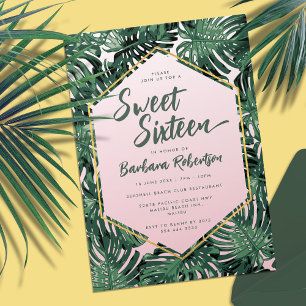 Tropical Summer Blush Pink Green Sweet Sixteen Invitation