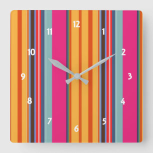 Tropical Summer Bright Colourful Stripe Pattern Square Wall Clock