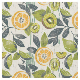 Tropical Summer Citrus Kiwi Combed Cotton Fabric