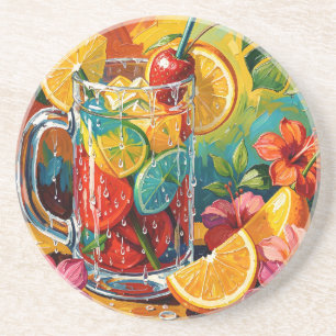 Tropical Summer Cocktail Impasto Oil Painting Coaster