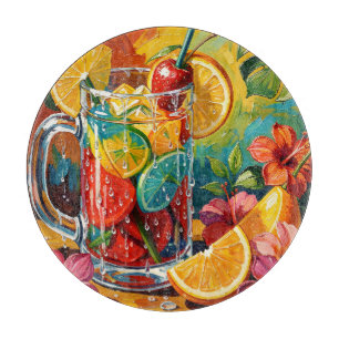 Tropical Summer Cocktail Impasto Oil Painting Cutting Board