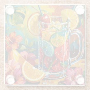 Tropical Summer Cocktail Impasto Oil Painting Glass Coaster