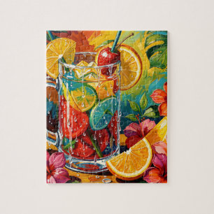 Tropical Summer Cocktail Impasto Oil Painting Jigsaw Puzzle