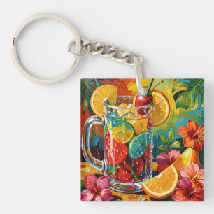 Tropical Summer Cocktail Impasto Oil Painting Key Ring