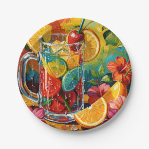 Tropical Summer Cocktail Impasto Oil Painting Paper Plate