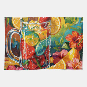 Tropical Summer Cocktail Impasto Oil Painting Tea Towel