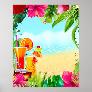 Tropical Summer Cocktails & The Beach Summer Party Poster