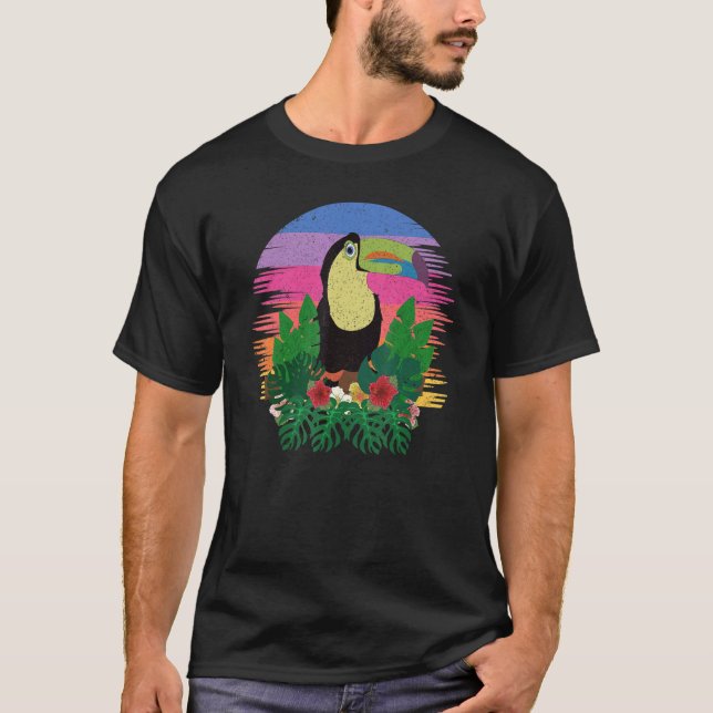Tropical Summer Exotic Bird Wildlife Animal Retro  T-Shirt (Front)