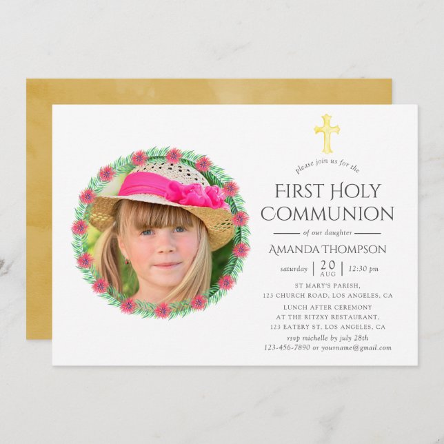 Tropical Summer First Holy Communion Invitation (Front/Back)