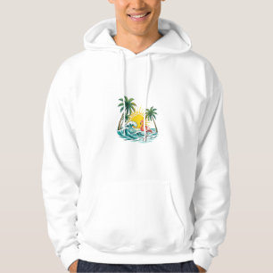 Tropical Summer Flamingo Beach Design - Palm Trees Hoodie