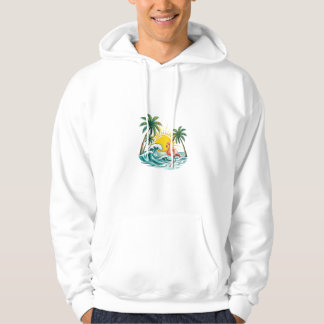 Tropical Summer Flamingo Beach Design - Palm Trees Hoodie