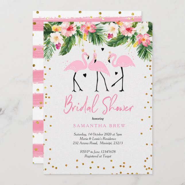 Tropical Summer Flamingo Bridal  Shower Invitation (Front/Back)