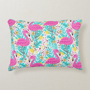 Tropical Summer Flamingo: Bright Pattern Elements Decorative Cushion