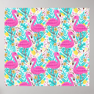 Tropical Summer Flamingo: Bright Pattern Elements Poster