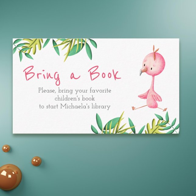 Tropical Summer Flamingo Bring a Book  Enclosure Card (Adorable flamingo bring a book card for baby showers)