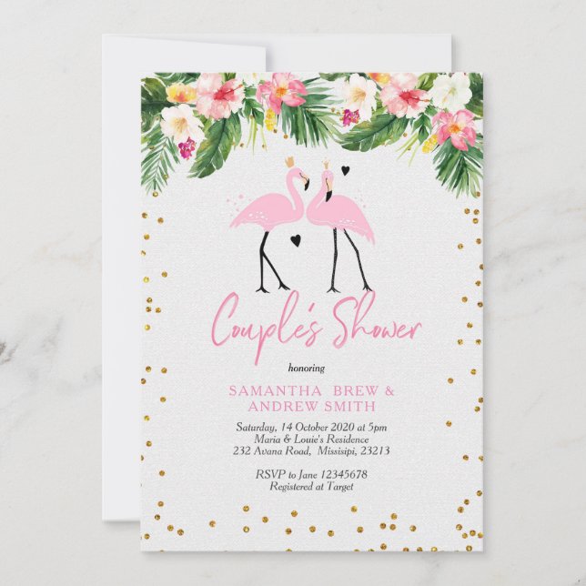 Tropical Summer Flamingo Couple Shower Invitation (Front)