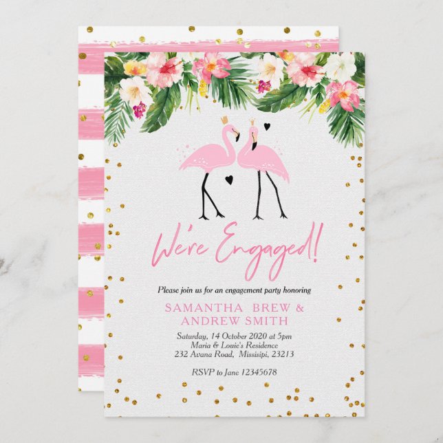 Tropical Summer Flamingo Engagement Invitation (Front/Back)