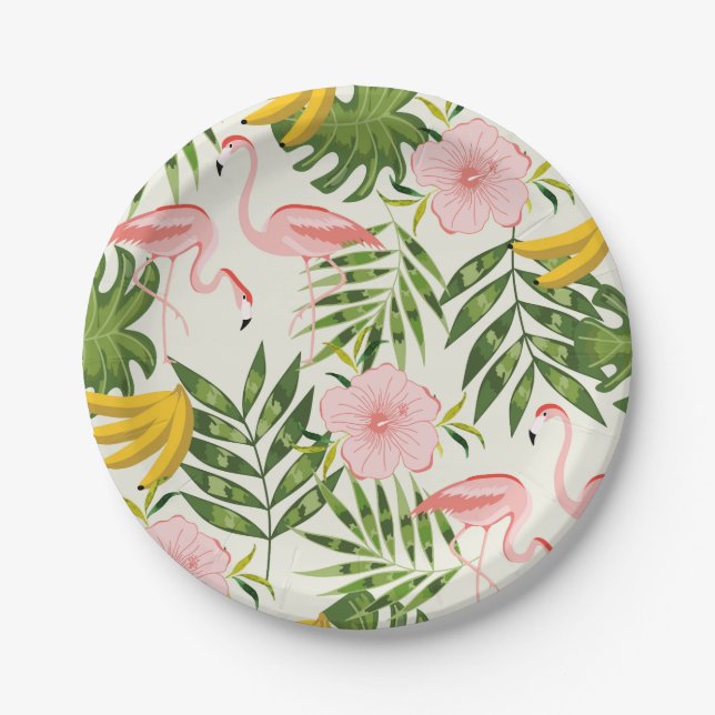 Tropical Summer Flamingo Paper Plate (Front)