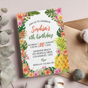 Tropical Summer Floral First Birthday Invitation