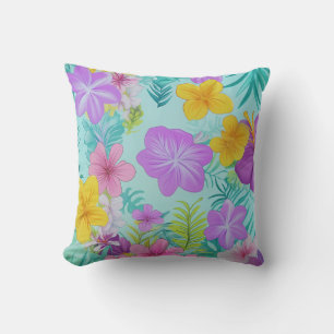 Tropical Summer Floral Pattern - Bright Hibiscus  Cushion