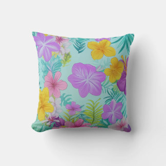 Tropical Summer Floral Pattern - Bright Hibiscus  Cushion