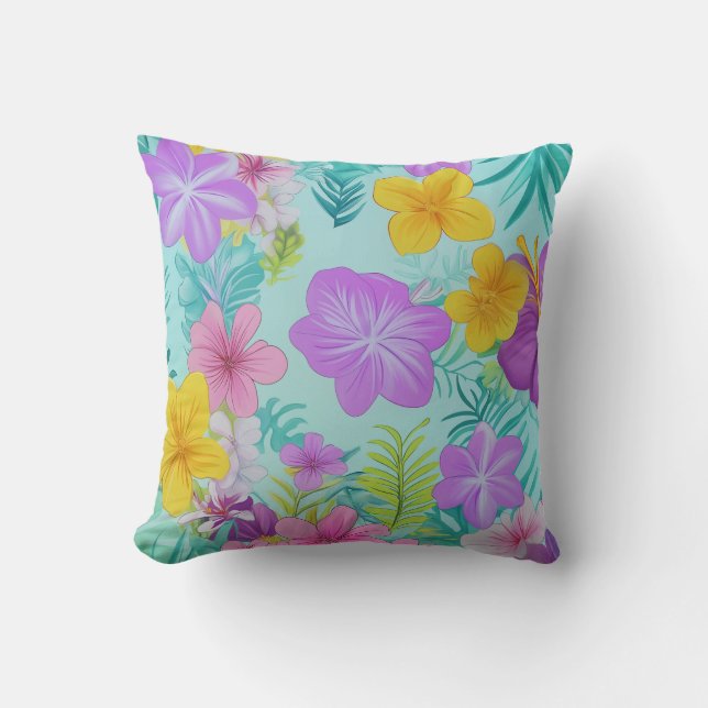 Tropical Summer Floral Pattern - Bright Hibiscus  Cushion (Front)
