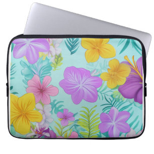 Tropical Summer Floral Pattern - Bright Hibiscus  Laptop Sleeve