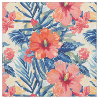 Tropical Summer Floral Pattern Hibiscus Flowers Fabric