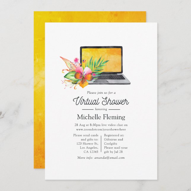 Tropical Summer Floral Virtual Baby Shower Invitation (Front/Back)