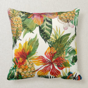 Tropical Summer Flowers and Pineapple Pattern Cushion