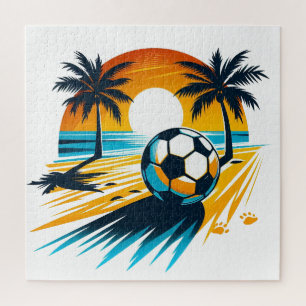 Tropical Summer Football Retro Beach Soccer Sunset Jigsaw Puzzle
