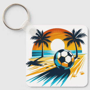 Tropical Summer Football Retro Beach Soccer Sunset Key Ring