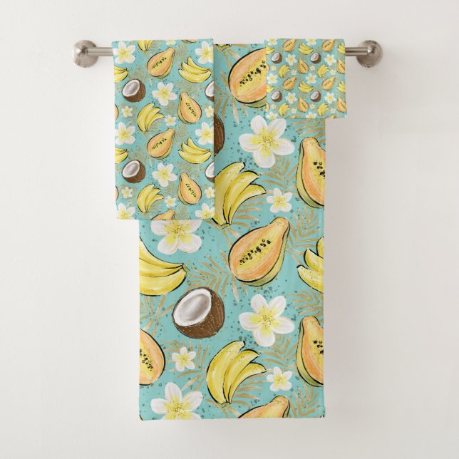 Tropical Summer Fruit Pattern Bath Towel Set (Insitu)