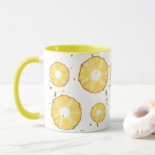 TROPICAL SUMMER FRUIT pineapple Slice pattern Mug (With Donut)