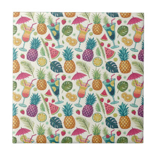 Tropical Summer Fruits & Cocktail Party Pattern Ceramic Tile