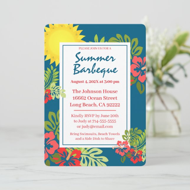 Tropical Summer Fun BBQ Invitation (Standing Front)
