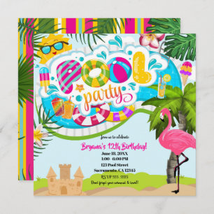 Tropical Summer Fun Pool Party Swim Birthday Invitation