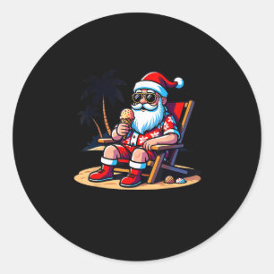 Tropical Summer Funny Hawaiian Santa Claus Christm Classic Round Sticker